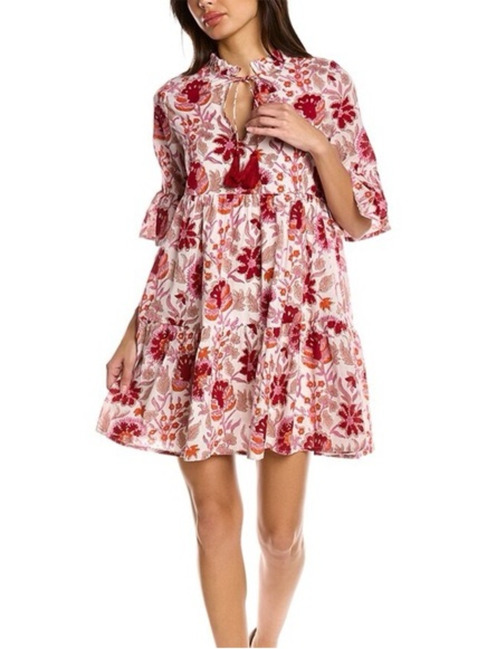 Jude Connally - India Maria Floral Print Ruffle Tassel Mini Dress Size Medium